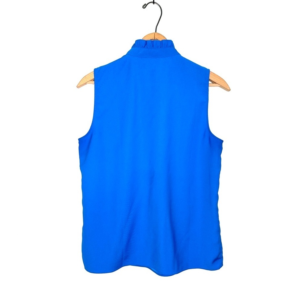 J. Crew | Blue Ruffle Trim Mock Neck Sleeveless Top Size 6 - Picture 4 of 6